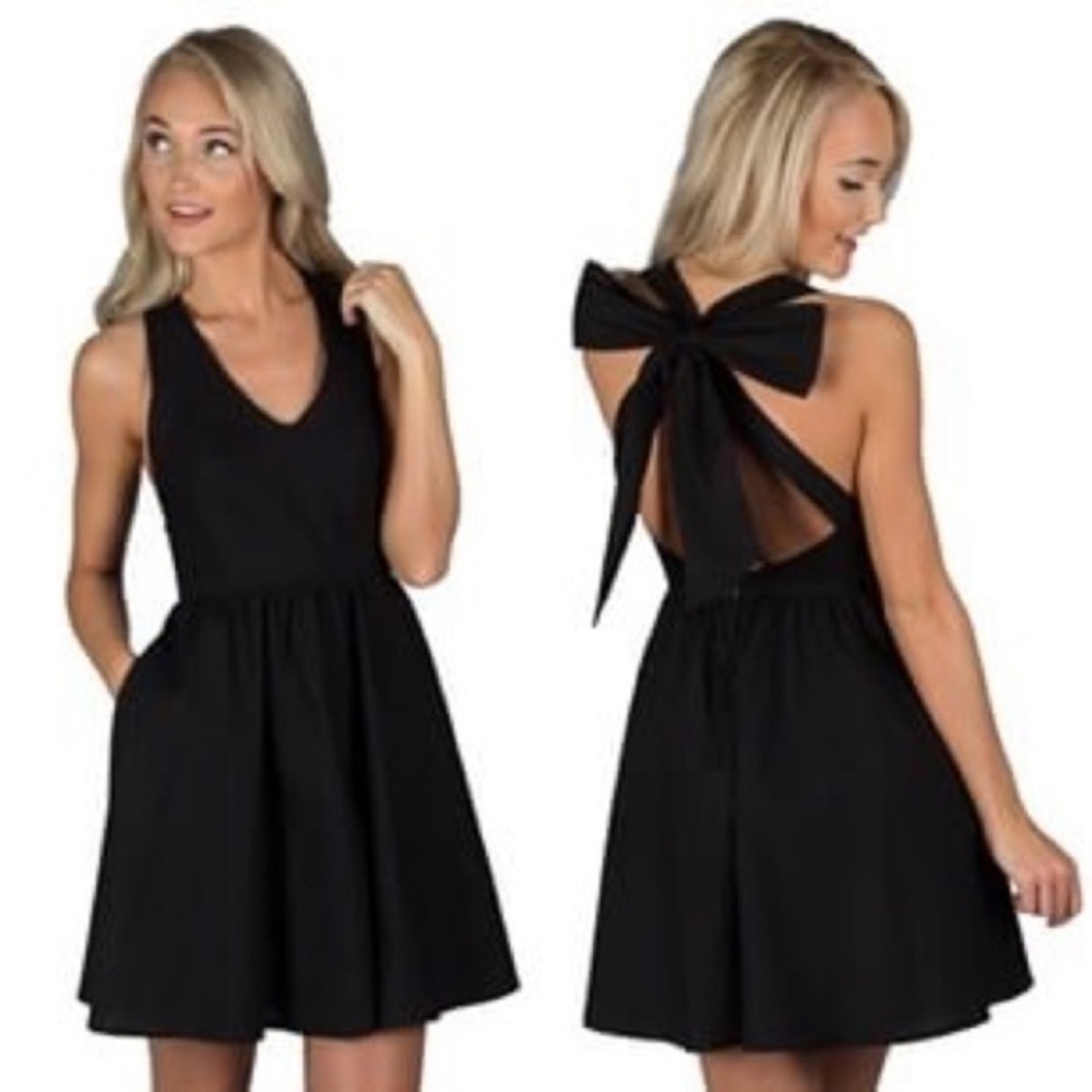 Lauren James black bow tie back flare dress LL28